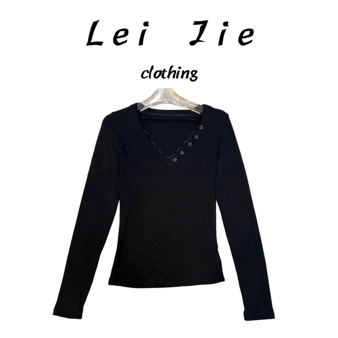 【Lei Jie】欧货植物染自带花香扣子V领T恤5105