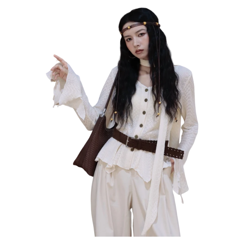 25秋季新品LIUKE留刻V领飘带不规则单衣15350624509