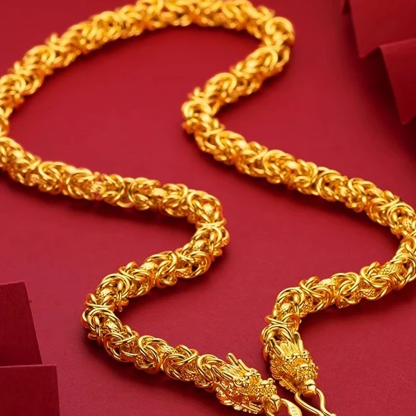 铜合金项链 专柜同款-金色双龙项链-轻奢百搭款首饰精致礼盒装