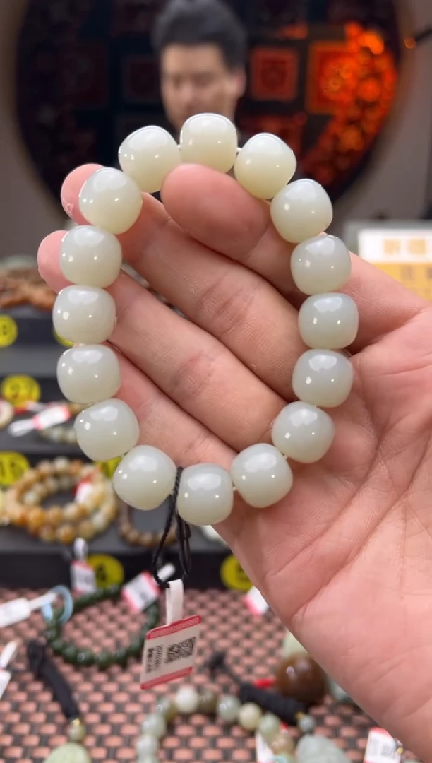未镶嵌手串和田玉这****福且末料青白玉老型珠手串卡13/14