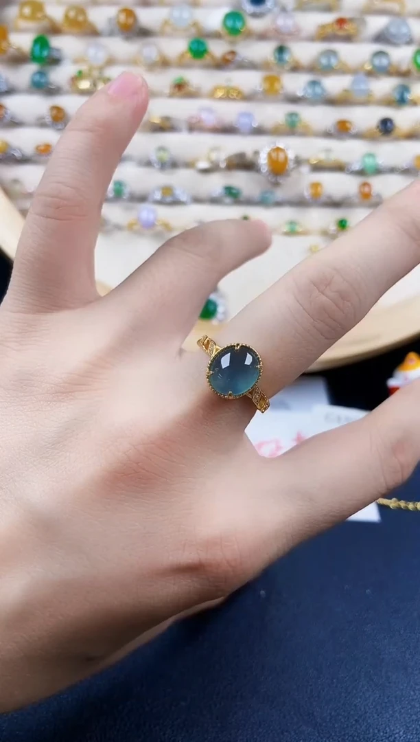 翡翠戒指银S925镶嵌45689