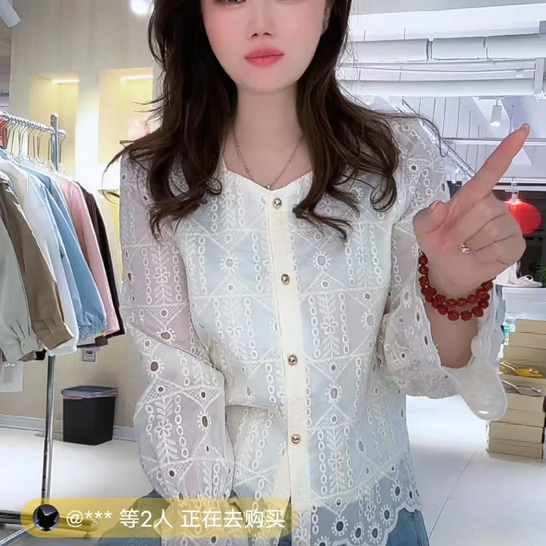 【锦衣服饰】YFM 2510法式方领刺绣蕾丝衬衫