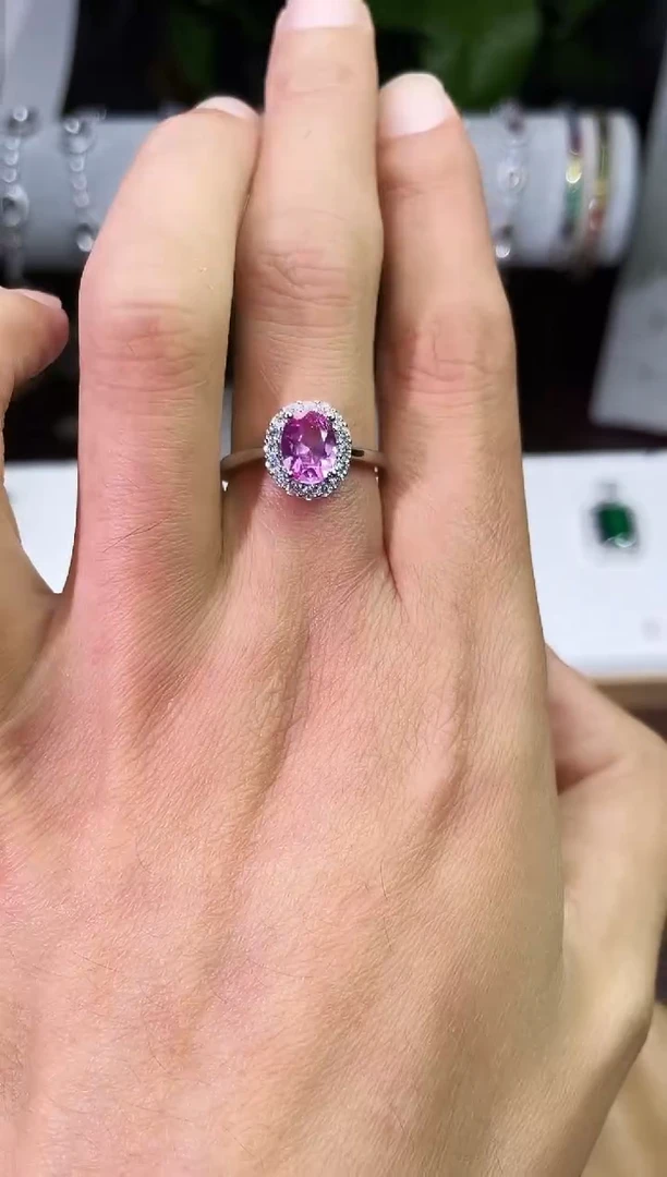 足铂镶嵌合成（培育）红宝石戒指/指环粉宝戒指