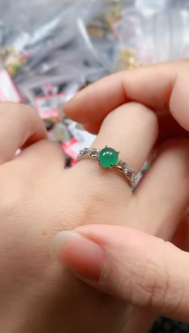 银S925镶嵌戒指翡翠天然A货缅甸翡翠