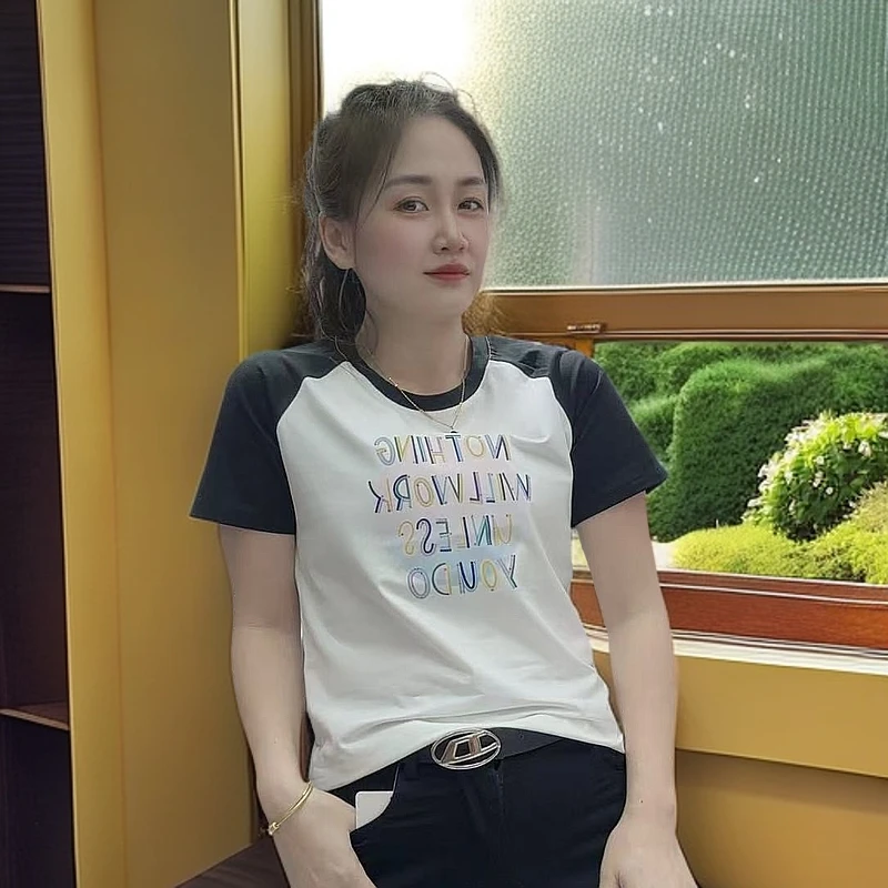 《丽丽家》正肩宽松夏季短袖t恤女美式复古设计感小众百搭上衣潮