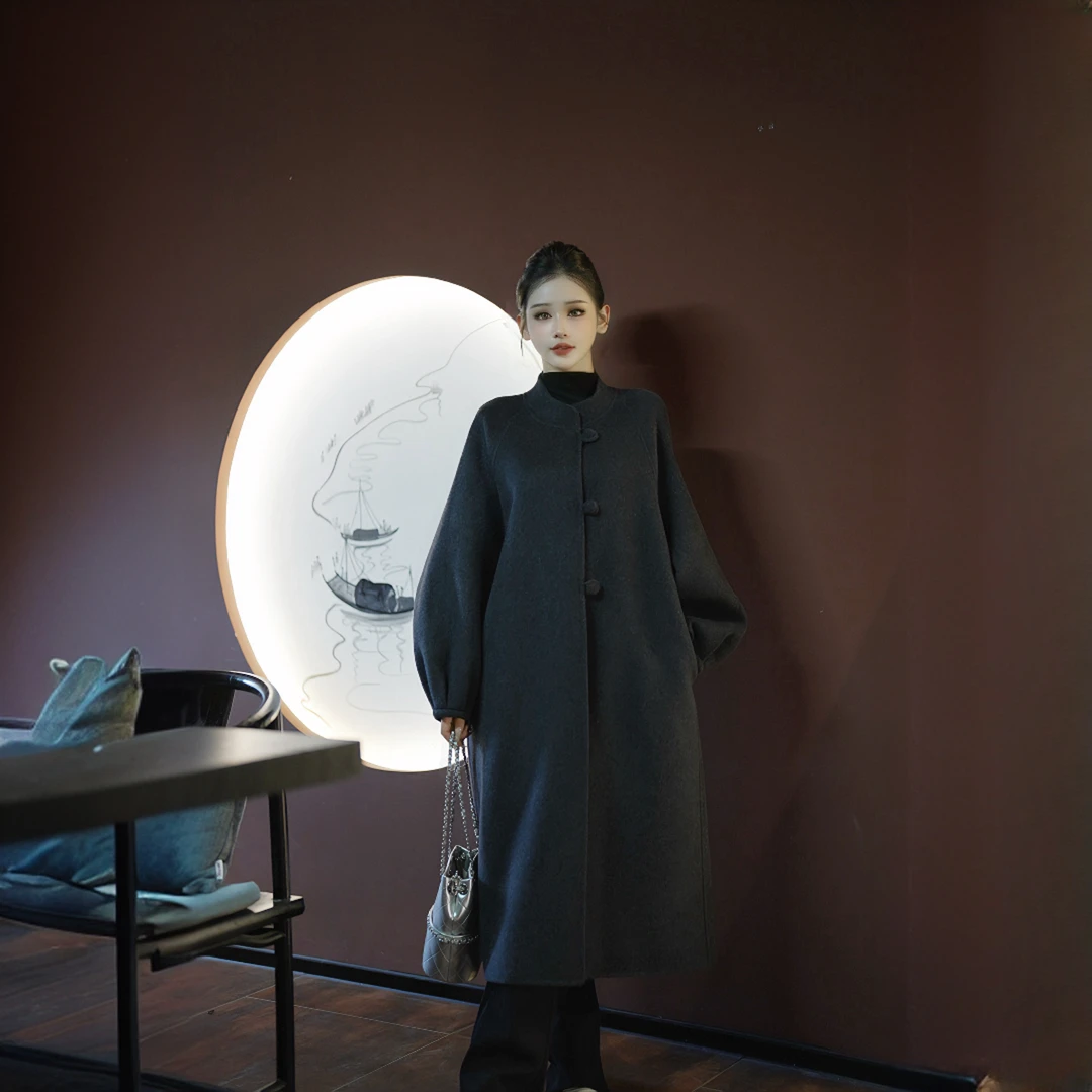 2025年爆款双面绵羊毛大复古风高级感毛呢外套直播立领秋冬上衣