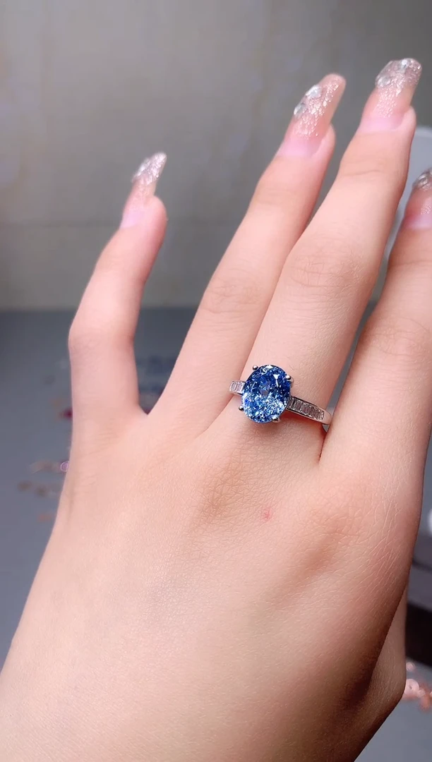 海蓝宝石戒圈银S925镶嵌1