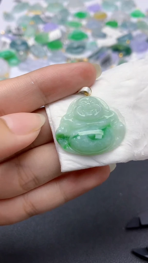 翡翠18K金镶嵌颈饰天然缅甸a货翡翠百元以上9元证书费自理