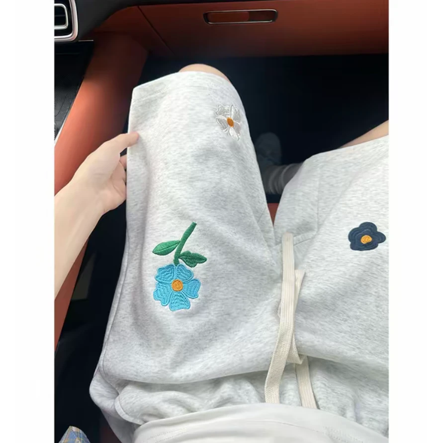 美式cleanfit小花刺绣裤子男款夏季oversize宽松运动短裤五分中裤