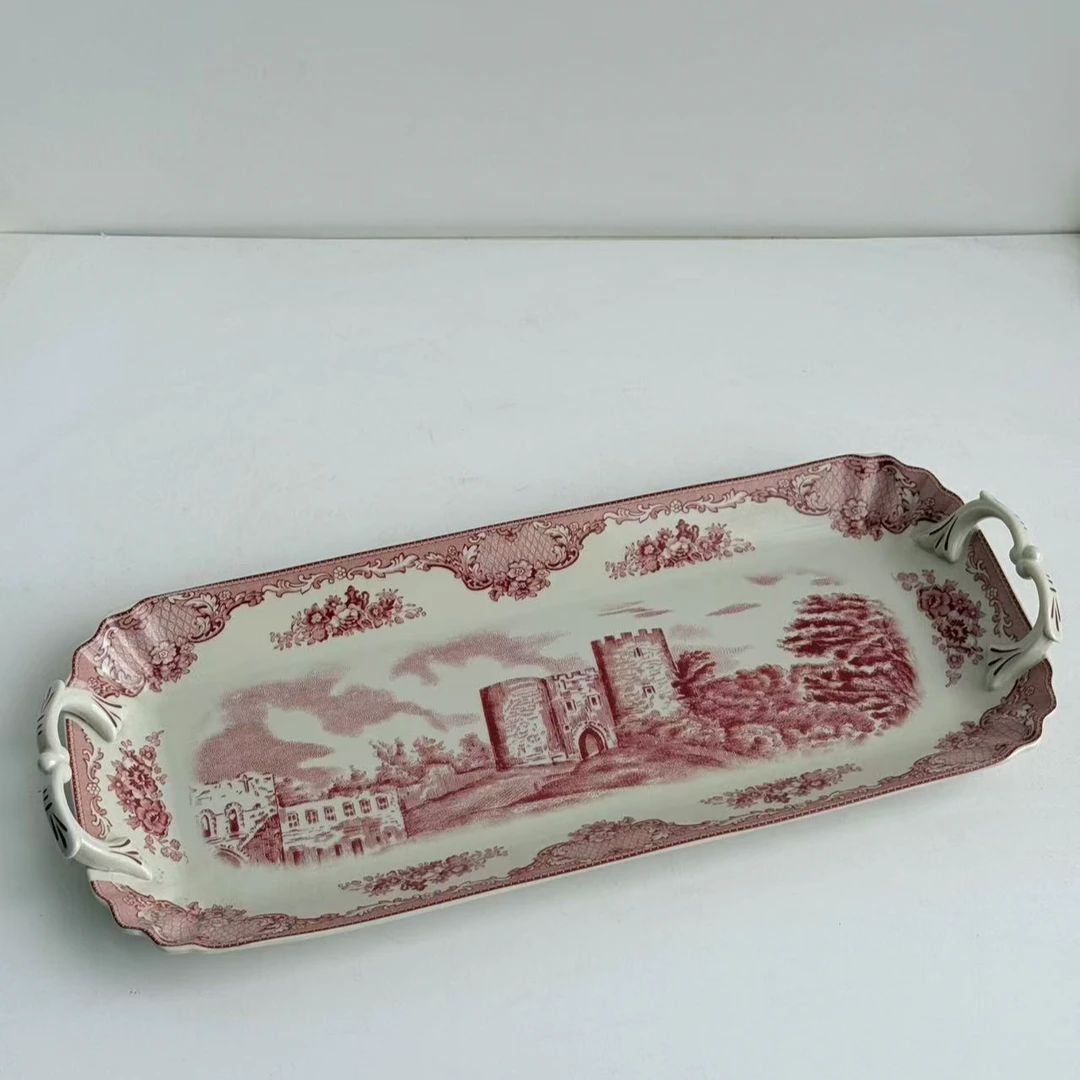 红色城堡系列釉中彩黑瓷双耳盘大号44×17.5×3cm090