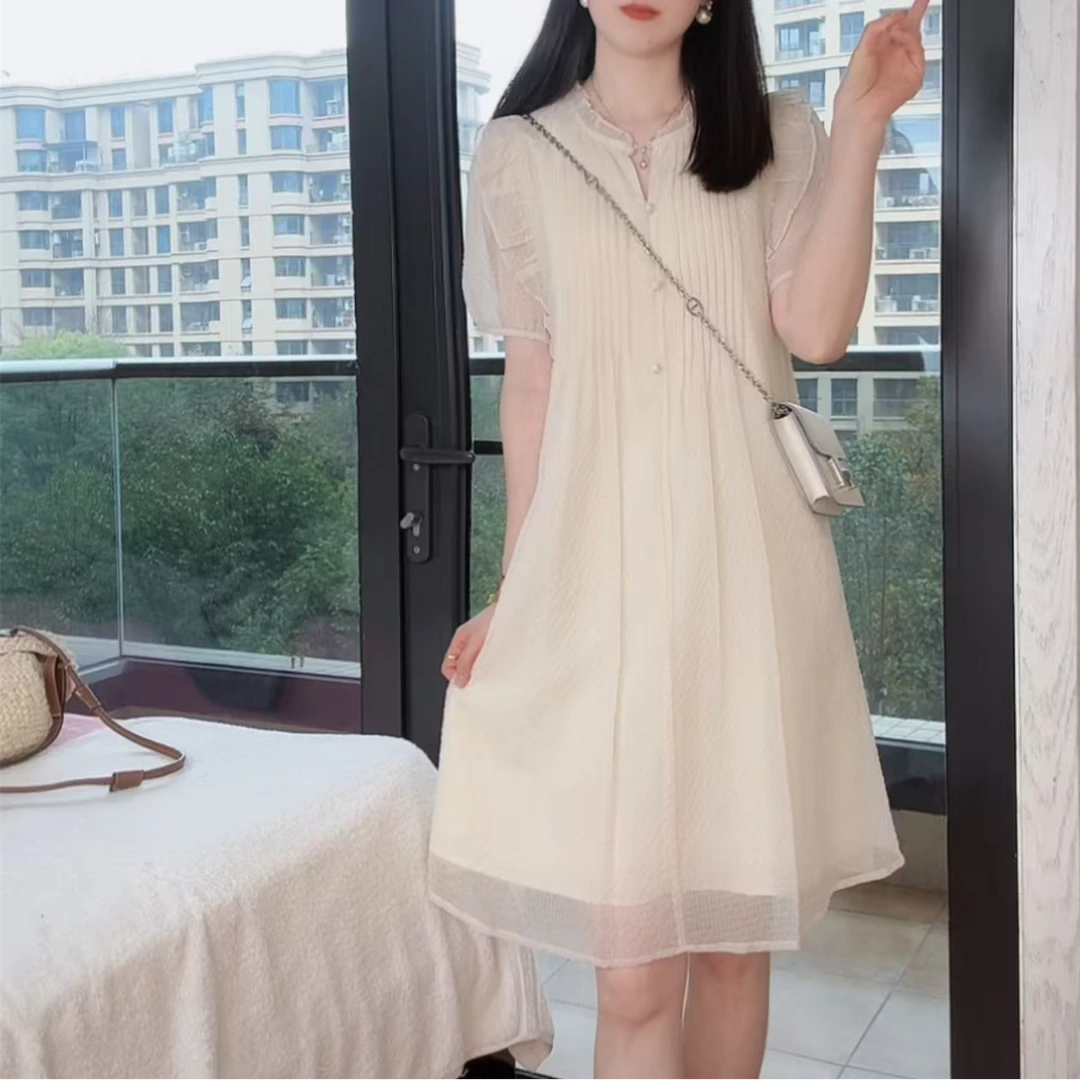连衣裙显瘦气质时尚减龄夏季休闲宽松收腰中长款法式轻奢裙子