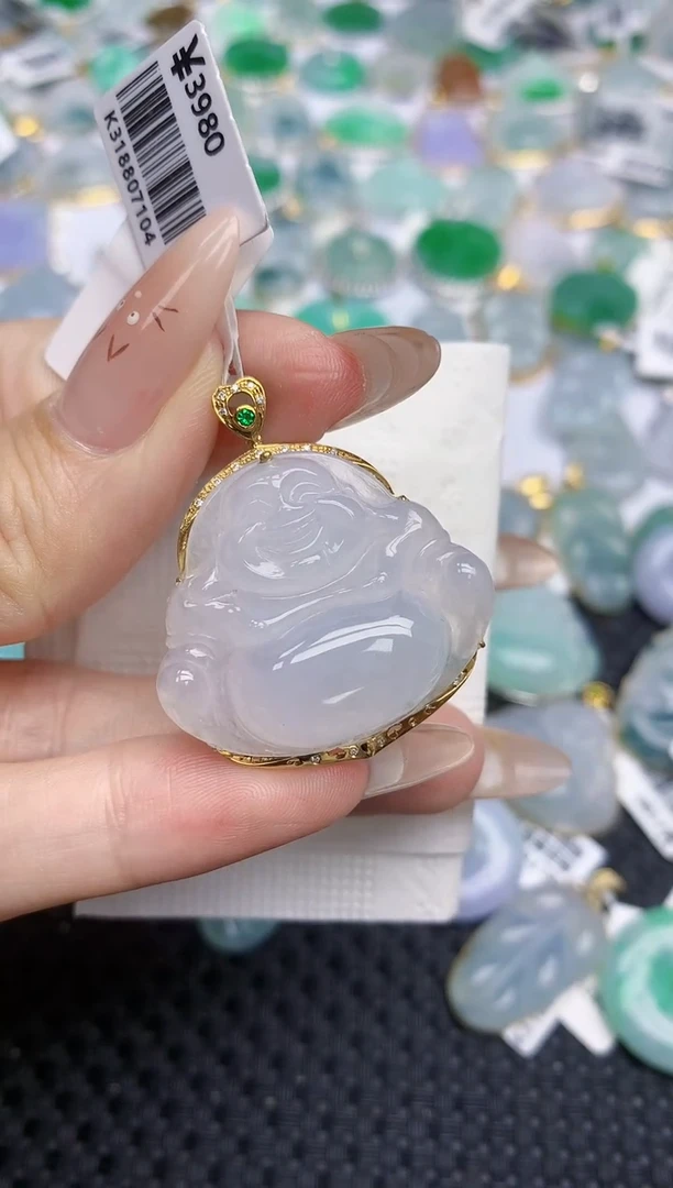 翡翠18K金镶嵌颈饰   天然翡翠A货