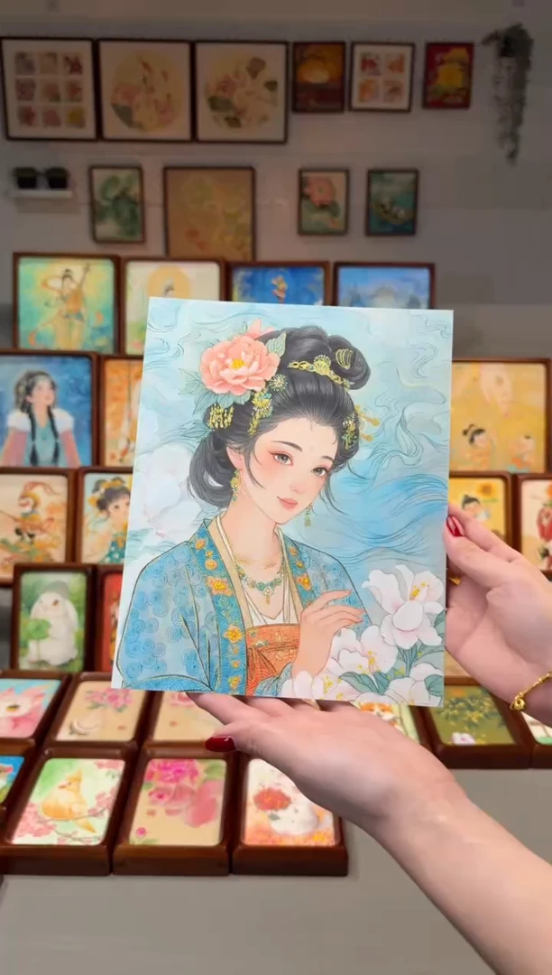 国画甜*?牡丹女孩画芯