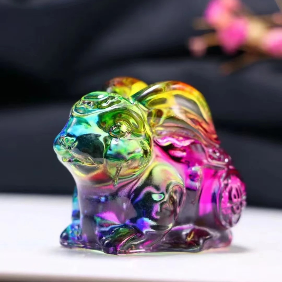 新款吉祥物琉璃兔子摆件彩色兔的寓意机智敏捷招财G2579