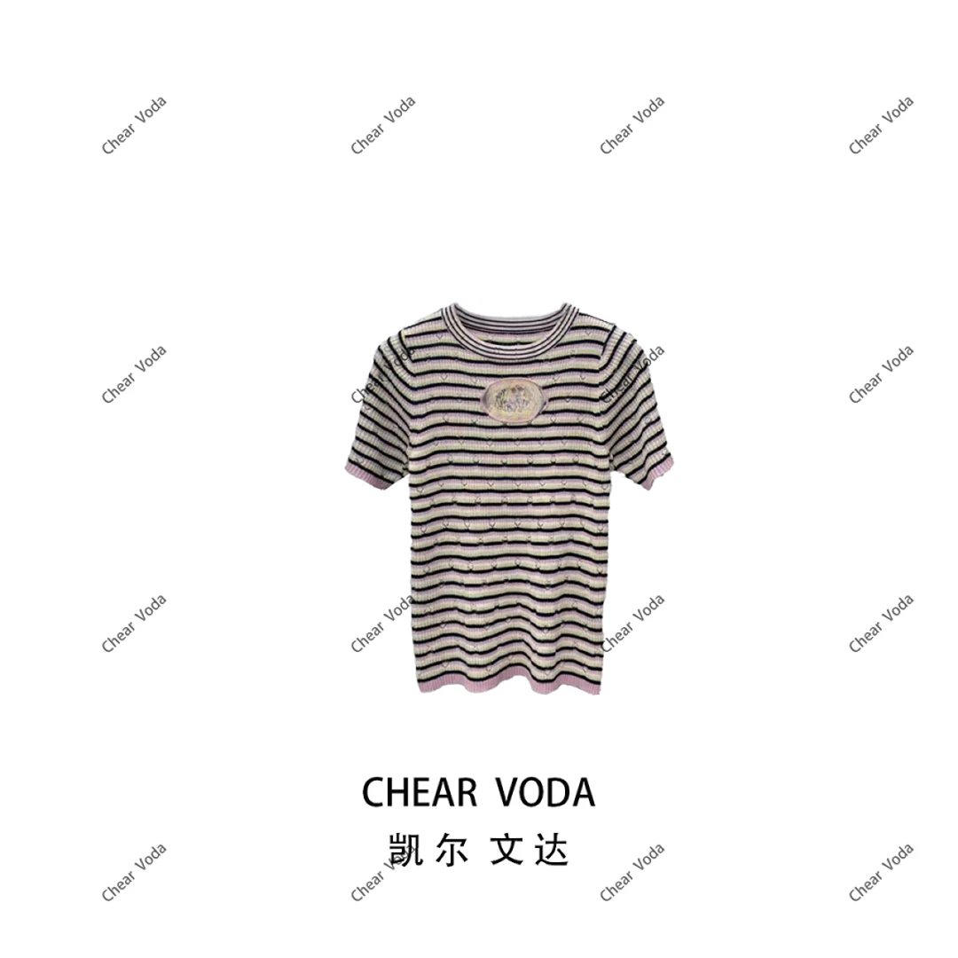 5238休闲彩色条纹针织短袖百搭上衣