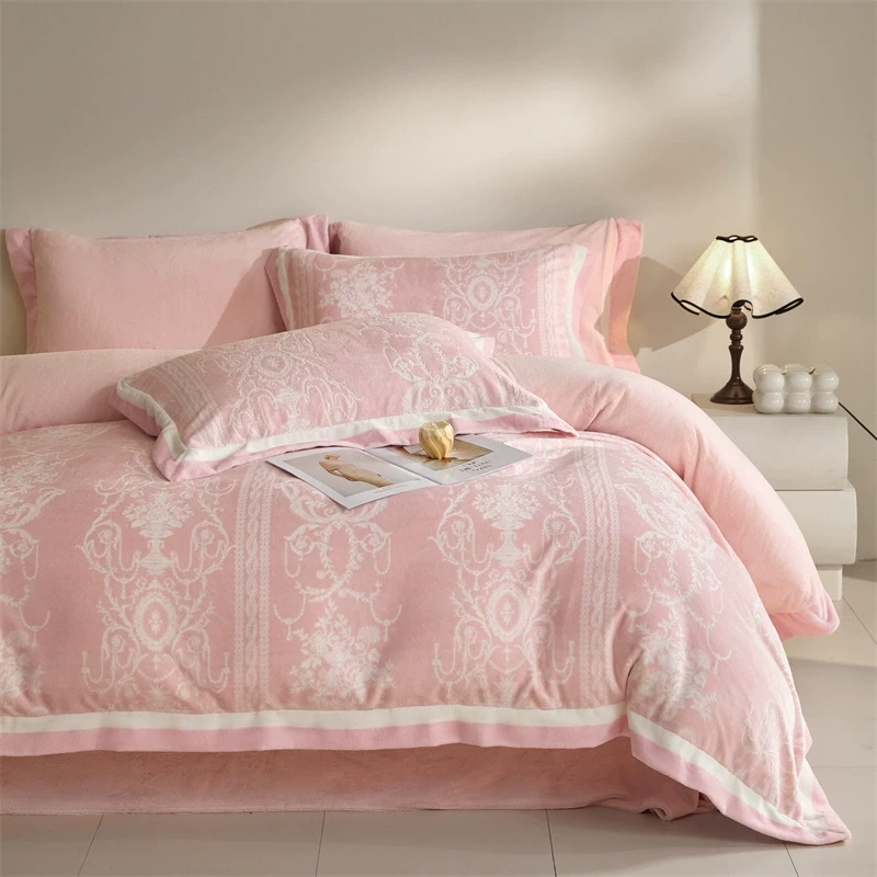 高奢定制浮雕宝宝绒四件套-卡诺粉