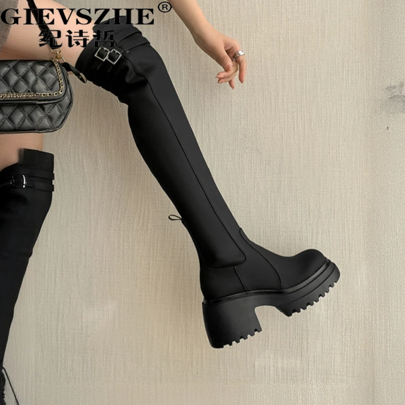 纪诗哲女靴时尚百搭长筒靴女秋冬新款潮流厚底长款弹力靴女士靴子