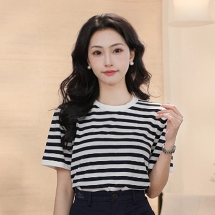 【欧若风新品】茵曼春季时尚休闲舒适百搭圆领条纹针织衫（多色可选）