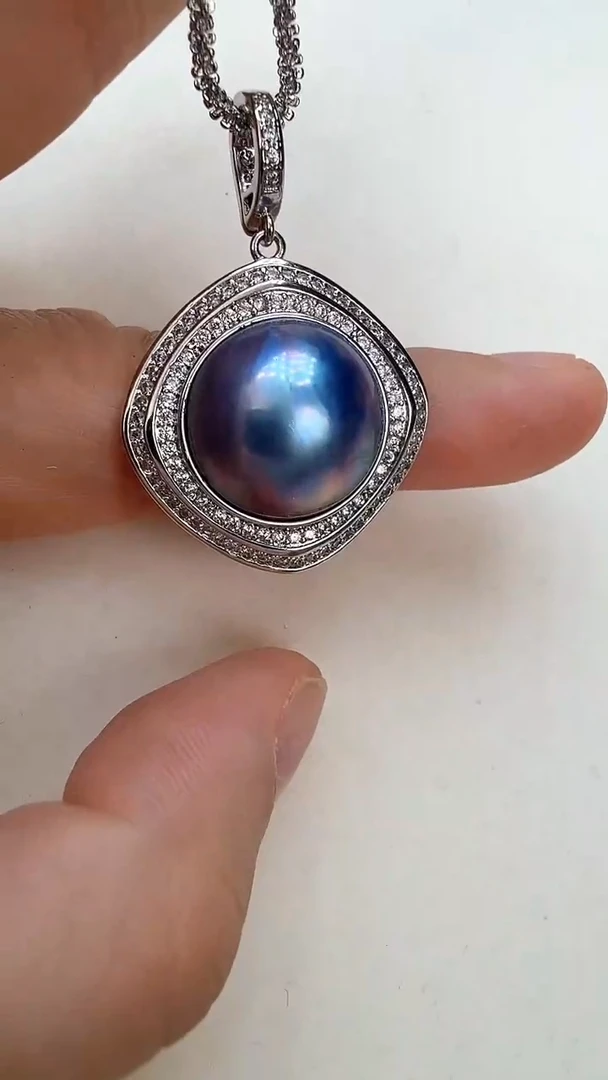 未镶嵌吊坠(赠链)拼合珍珠（马贝珠）四方双层赠链