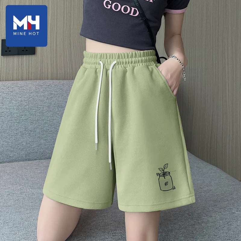 唐狮集团MH运动短裤女2025新款夏季休闲针织五分裤绿色别致裤子K