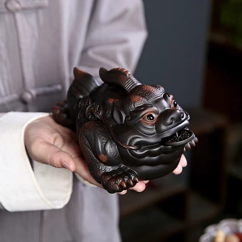 紫陶大号金蟾茶宠摆件手工高档茶道茶桌装饰精品