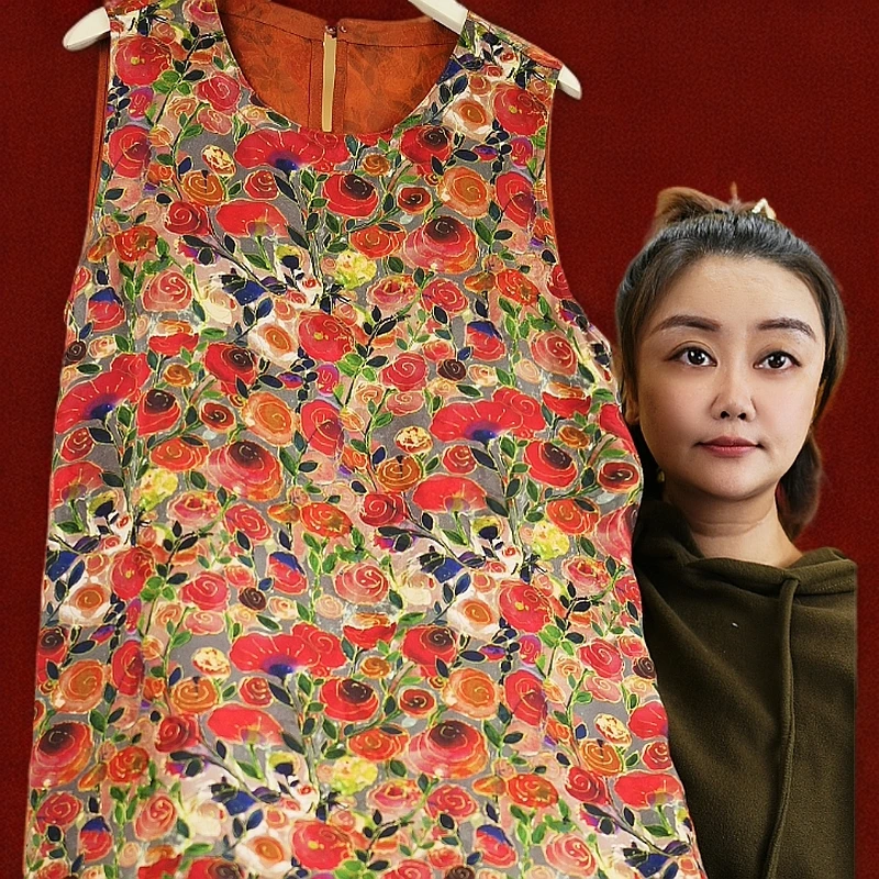 缱绻如梦<<非遗美学>>花萝提花薯莨香云纱无袖长裙1143