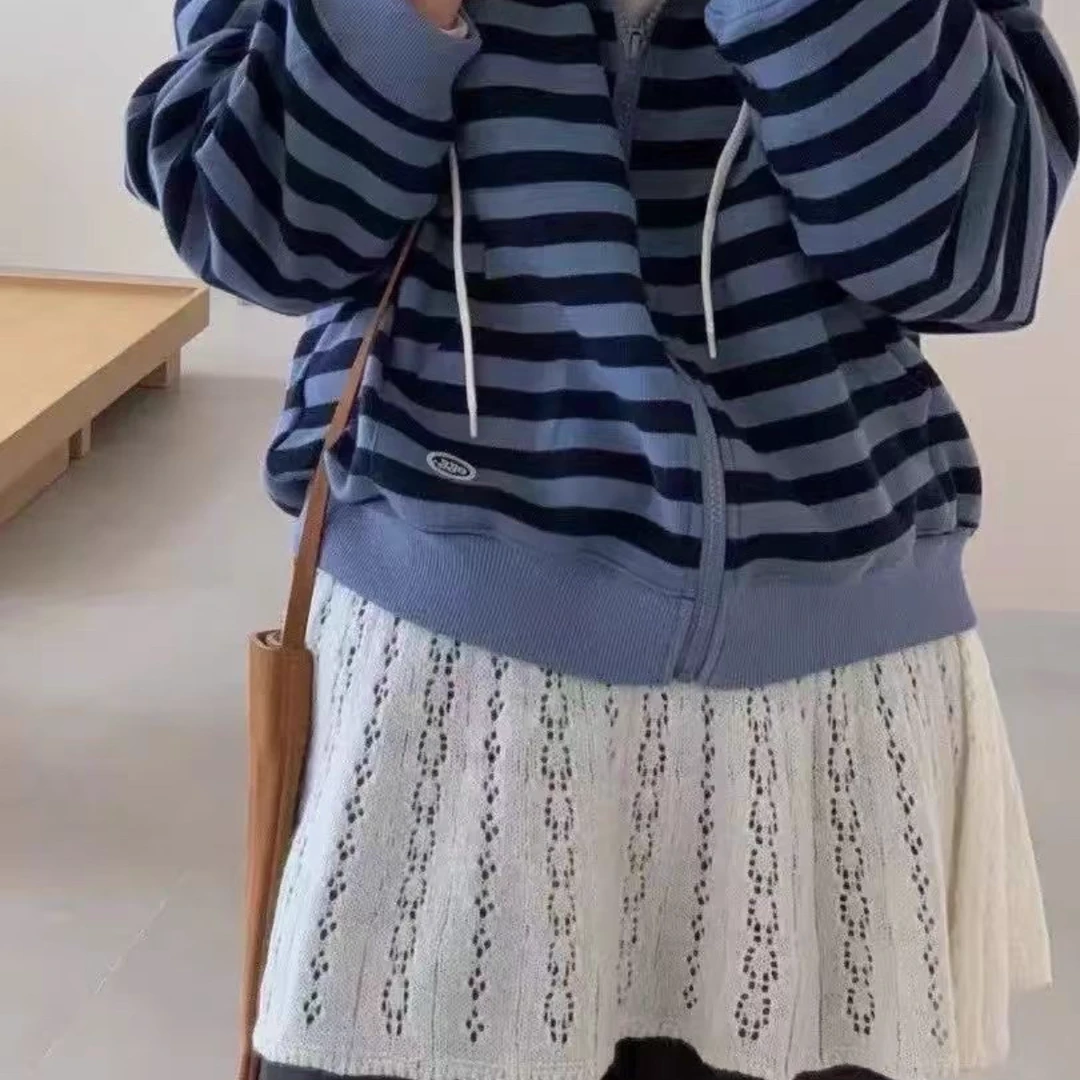 高爱美-「浅笑嫣然」极简条纹！韩国单小众百搭减龄显瘦长袖开衫