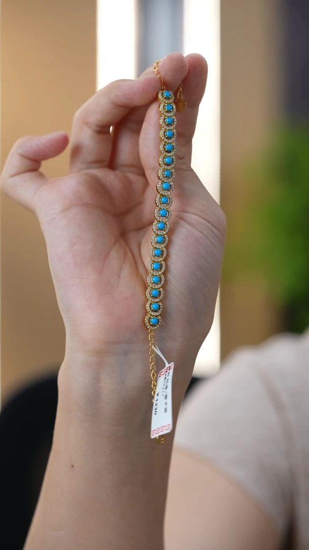 银S925镀金镶嵌绿松石手链秒拍号27