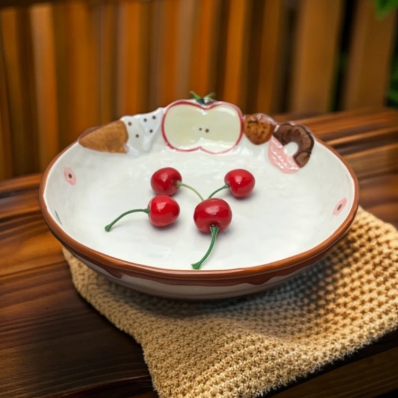 【海派甜心苹果】9英寸深盘家用陶瓷水果盘菜盘下午茶盘沙拉盘 微瑕