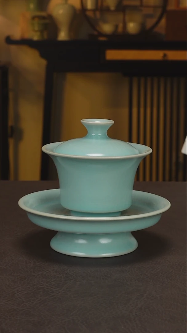 杯子仿古高足马蹄三才盖碗 精品无款