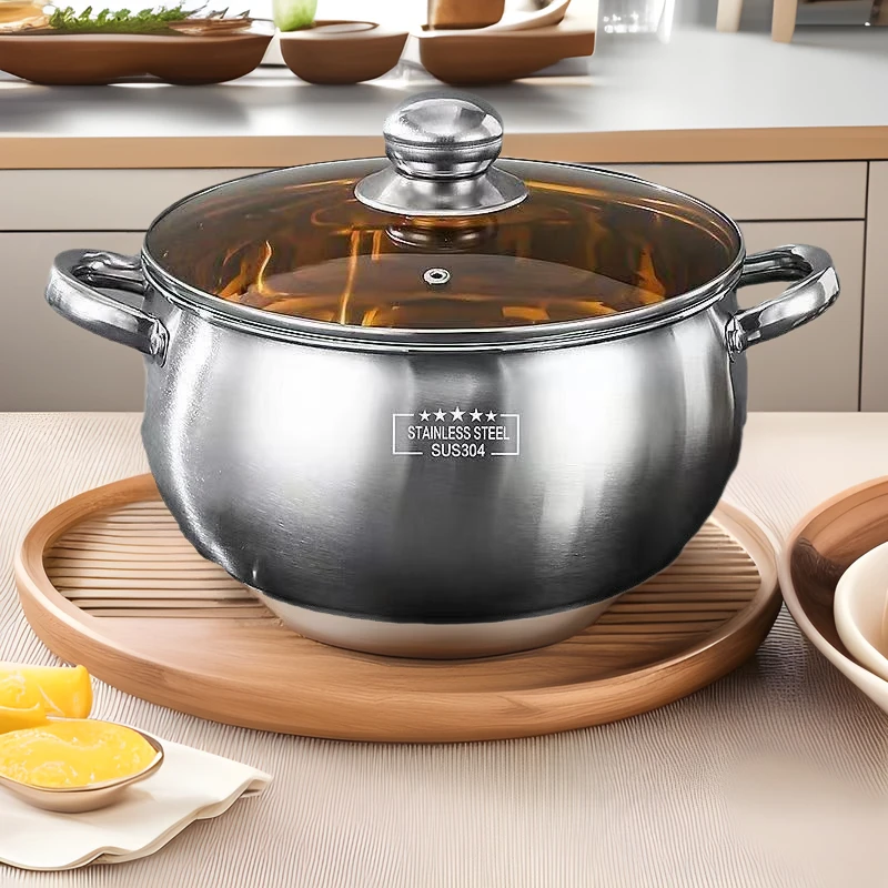 【特价专供】加厚明珠汤锅苹果锅茶色玻璃盖鼓型锅24cm