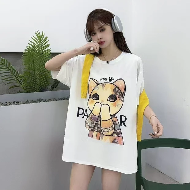 T恤均码中长款国潮新风卡通风宽松型大版常规短袖(2号链接）9985