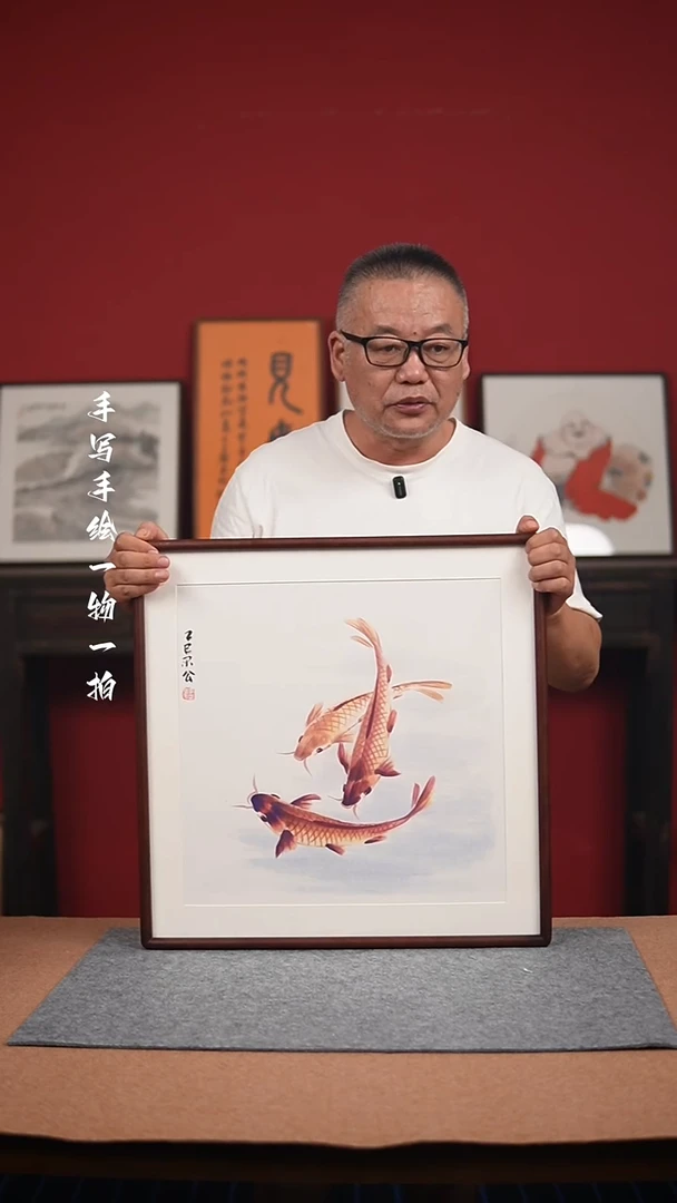 国画手绘-52*52实木框花鸟