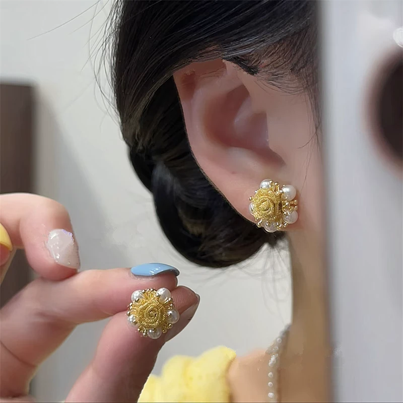 锌合金耳饰 新款玫瑰花朵耳钉女优雅轻奢百搭气质高级感精致耳环