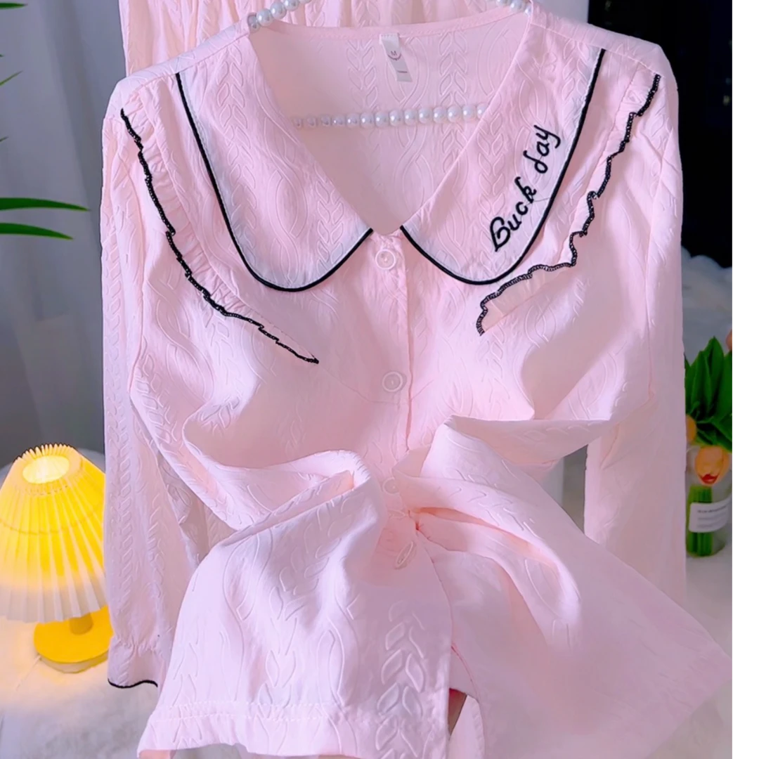 秋季女友带胸垫居家服简约休闲女睡衣