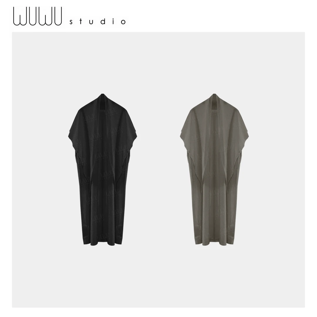 WUWU STUDIO【晴朗】松弛感韩系休闲慵懒抗皱棉披肩短袖连衣裙3102