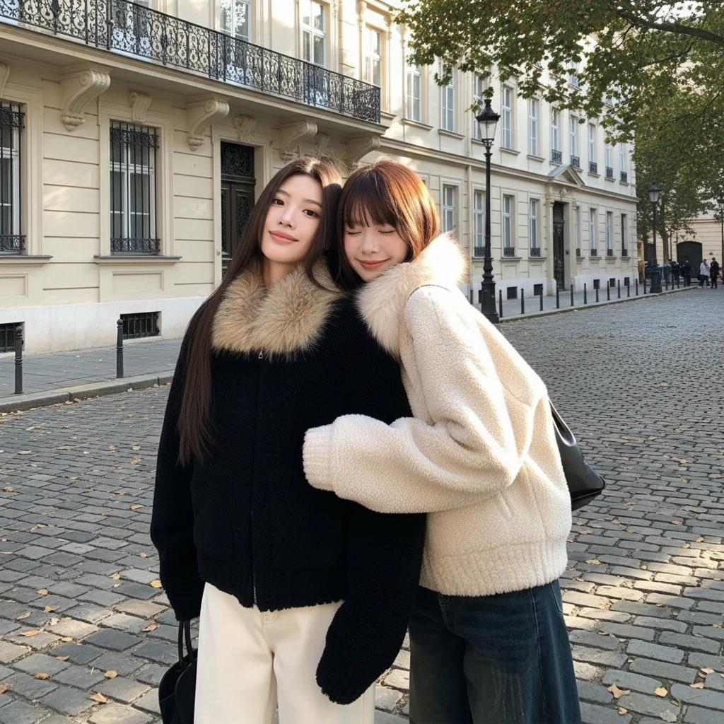 毛毛领拼接外套女冬季加厚保暖韩版短款外套