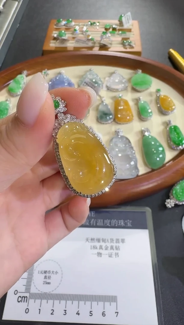 吊坠(不含链)18K金镶嵌翡翠【源头工厂】钻石镶嵌