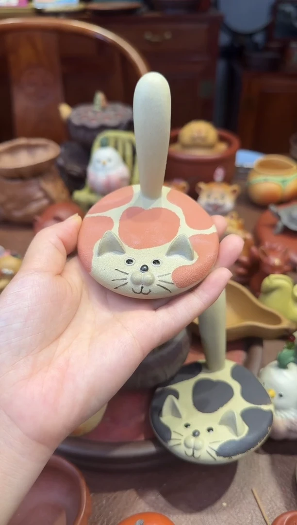 紫砂茶宠猫咪支架橘粉色