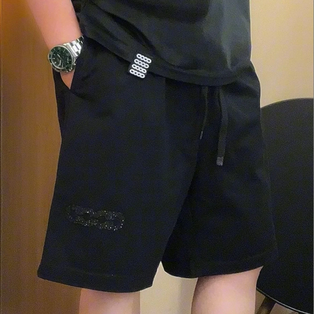 源重磅毛圈纯棉【GOD碎钻短裤】男女同款