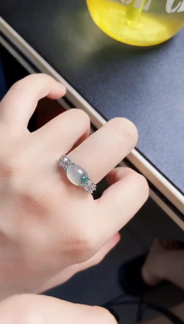 翡翠戒指银S925镶嵌123849