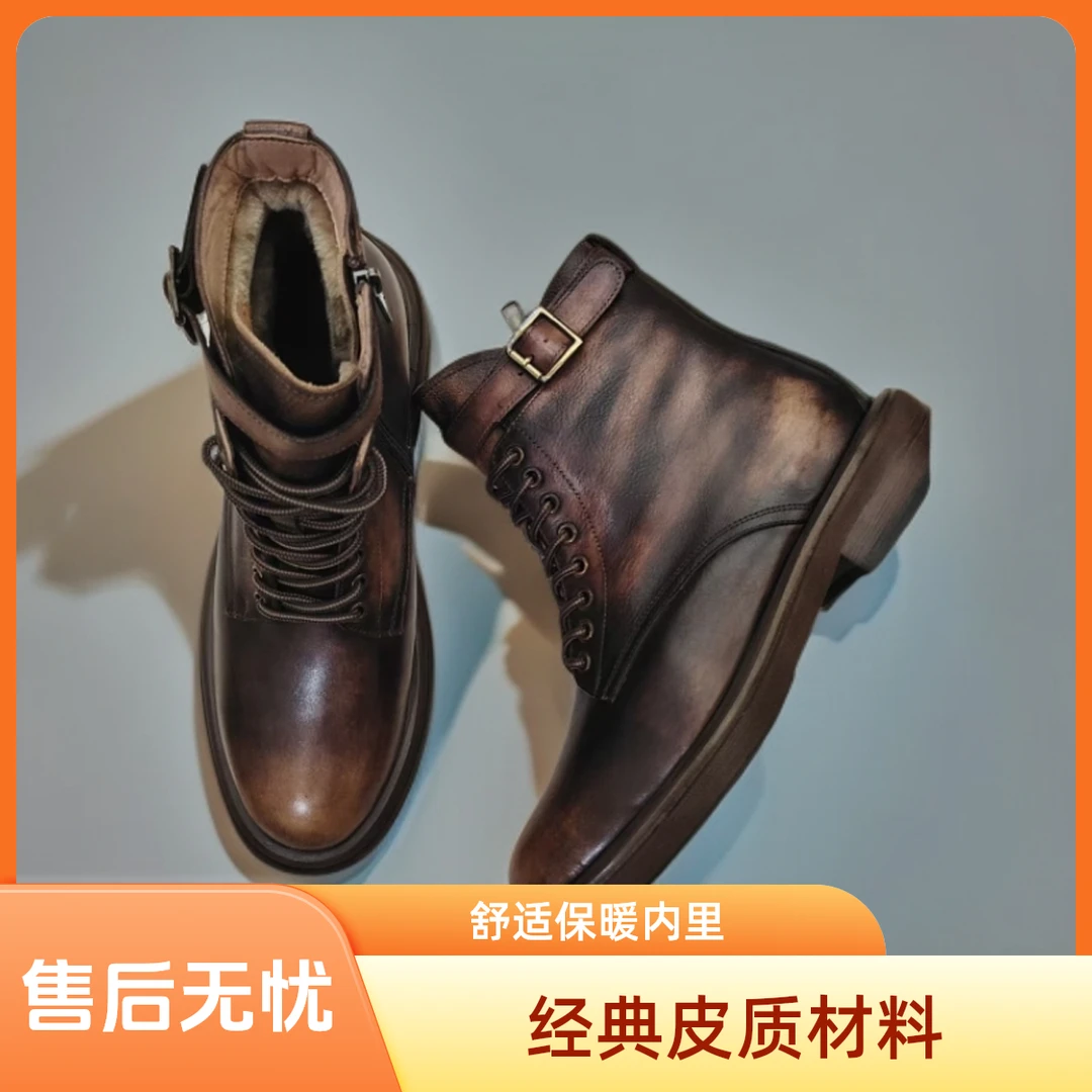 常规加绒圆头马丁靴高帮短靴男士拉链工装靴男鞋