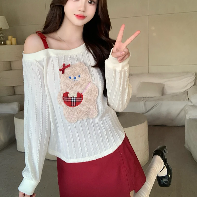 春装新款胖mm大码女卡通小熊纯欲吊带上衣短裙两件套装