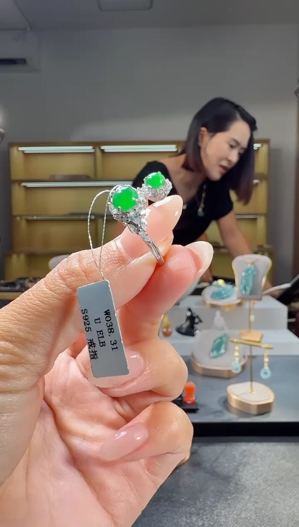 银S925镶嵌戒指翡翠戒指（多样性发其一）