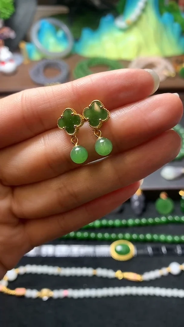 【闪购商品】和田玉耳饰银S925镶嵌耳钉