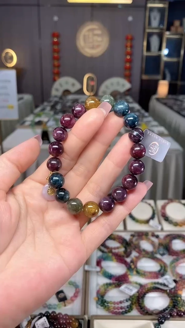 未镶嵌老矿碧玺彩虹单圈手串10mm+碧玺hon多样性发一条