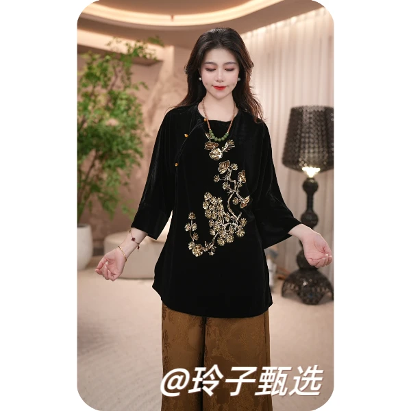 玲子自制（绒中梅花）原版！新中式国风气质高定宽松重工刺绣上衣
