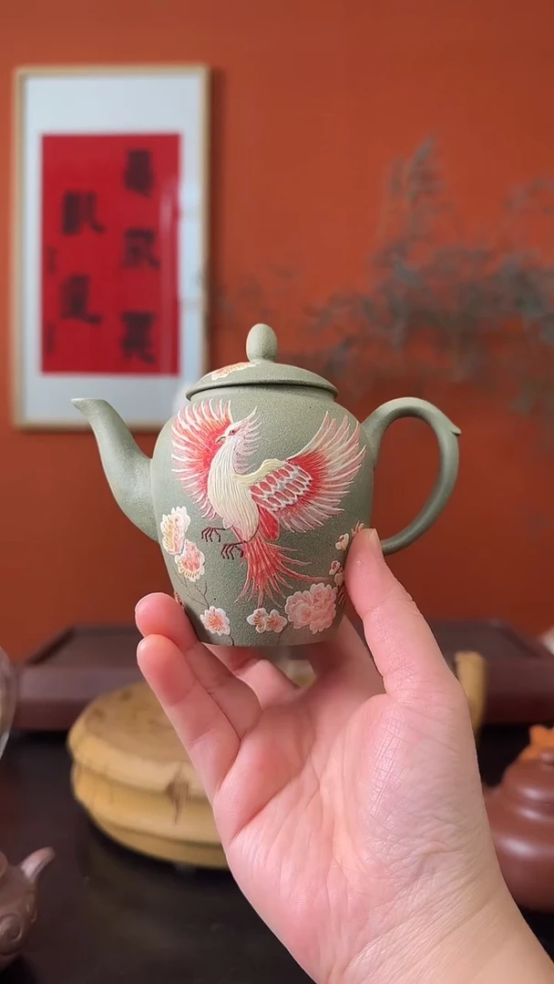 茶壶紫砂豆青砂 泥绘