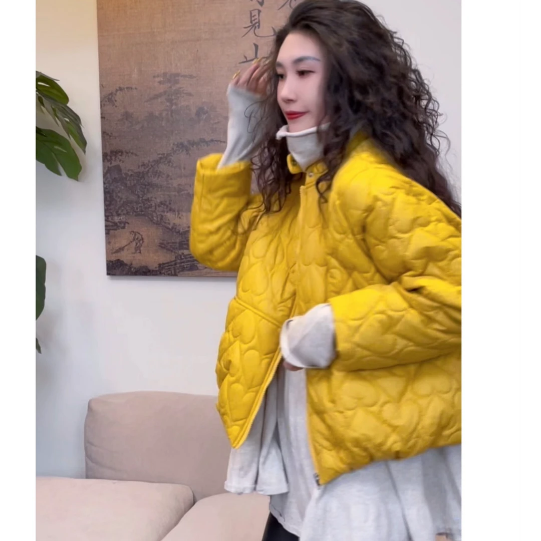 museguhui/木色古汇825163#拉链小爱心纯色时尚短款休闲棉服