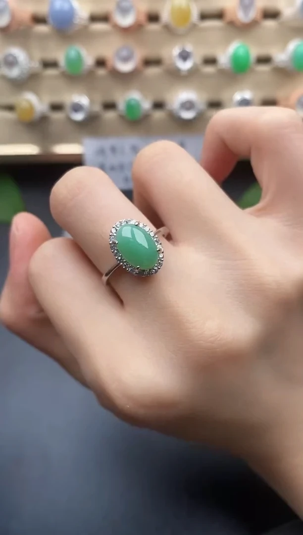 翡翠戒指银S925镶嵌一物一证一礼盒